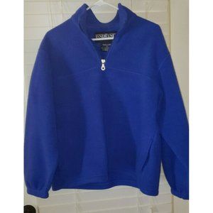 Lands End Fleece Top Womens M 10/12 PETITE Blue 1/4 Zip Long Sleeve Pullover..B2